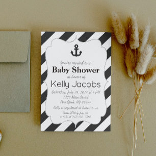 Black and Silver Anchor Baby Shower Invitation
