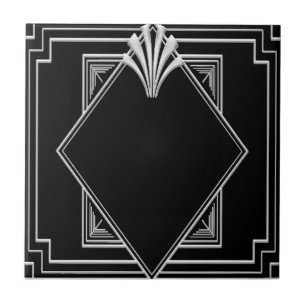 Black and Silver Art Deco Ceramic Tile. Ceramic Tile