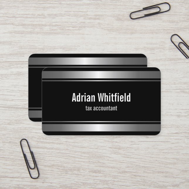Black and Silver Bar Borders Horizontal Accountant Business Card (Front/Back In Situ)