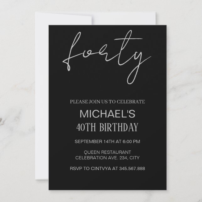 Black and Silver  Birthday Evite,black silver  Invitation (Front)