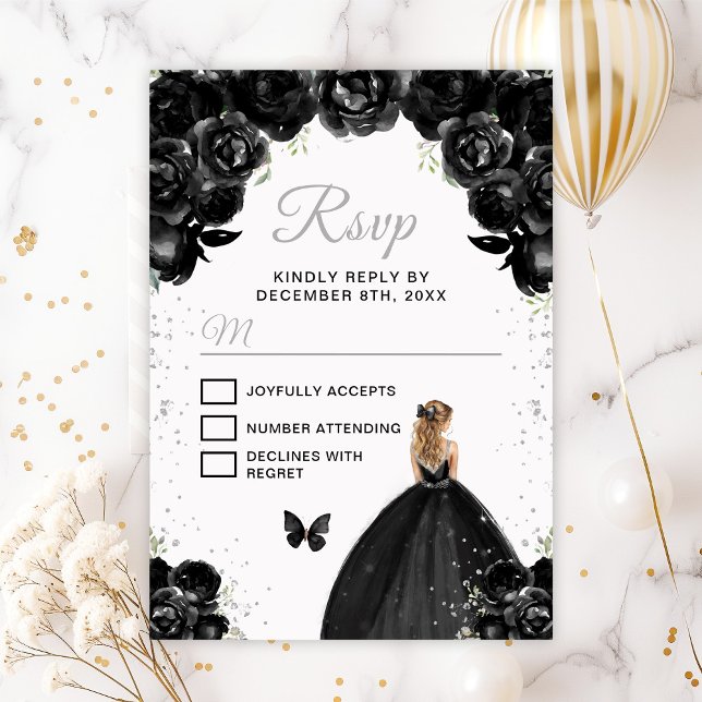 Black and Silver Blonde Hair Princess RSVP Card (Creator Uploaded)