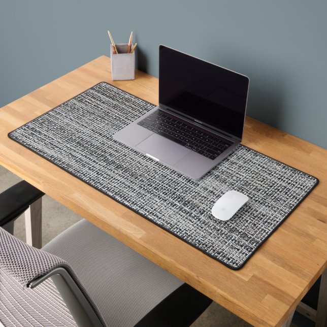 Black and Silver Canvas Texture Desk Mat (Office 2)