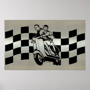 Black and silver check scooter riders posters