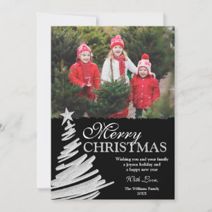 Black and Silver Christmas Tree Holiday Photo Card