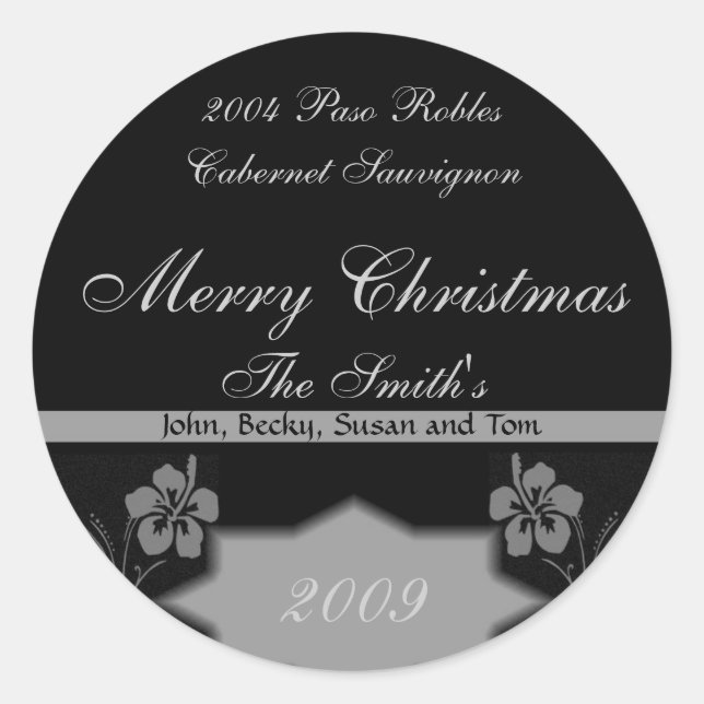Black and Silver Christmas Wine Labels (Front)