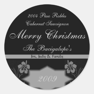 Black and Silver Christmas Wine LARGE Labels