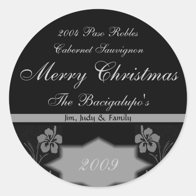 Black and Silver Christmas Wine LARGE Labels (Front)