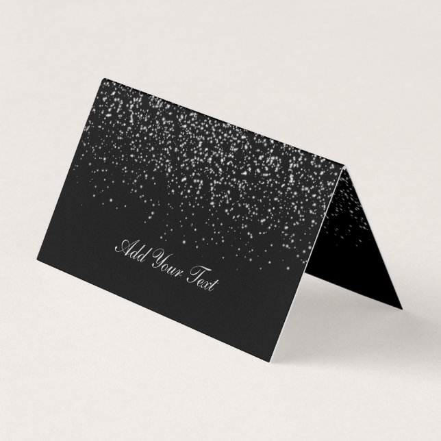 Black and Silver Confetti | Place Cards (Front)