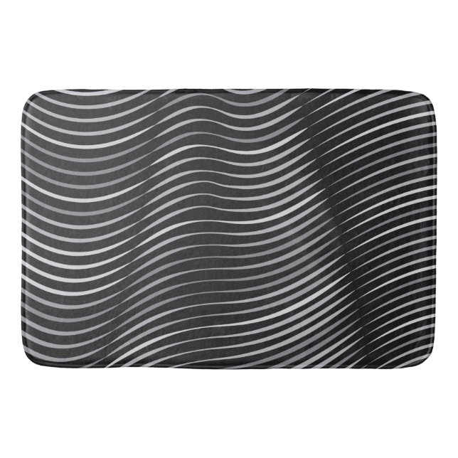 Black and Silver Contemporary Abstract  Bath Mat (Front)