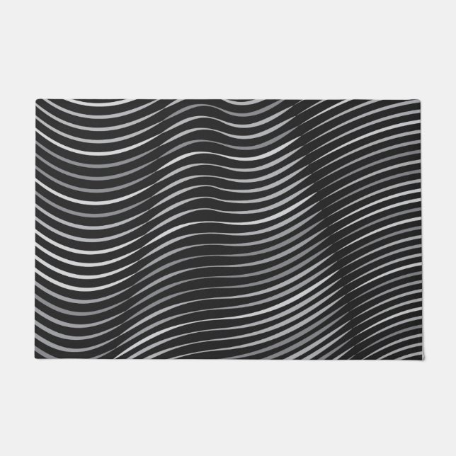Black and Silver Contemporary Abstract Doormat (Front)