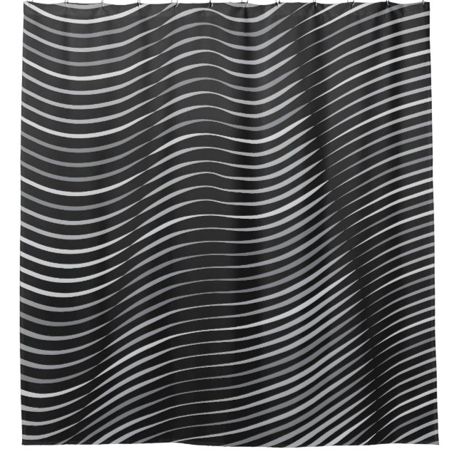 Black and Silver Contemporary Abstract Shower Curtain (Front)