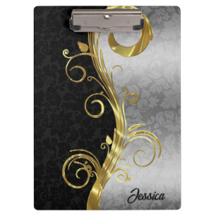 Black and Silver Damask Clipboard