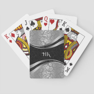 Black and silver damask dynamic lines design playing cards