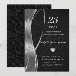 Black And Silver Damask Invitation