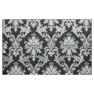 Black and Silver Damask Pattern Fabric