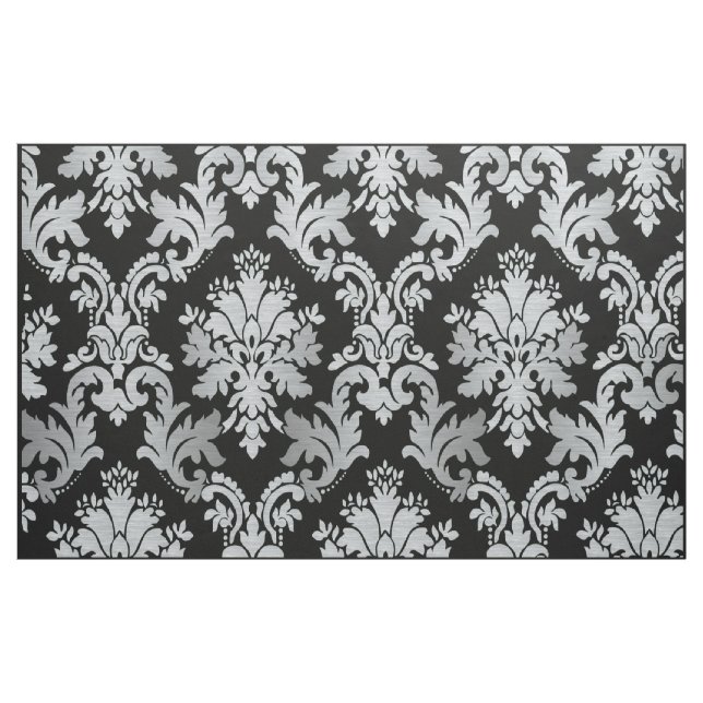 Black and Silver Damask Pattern Fabric (Yard)