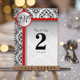 Black and Silver Damask Red Trim Table Number Postcard