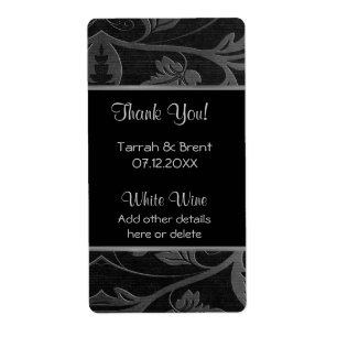 Black and Silver Damask - Wine Label Medium