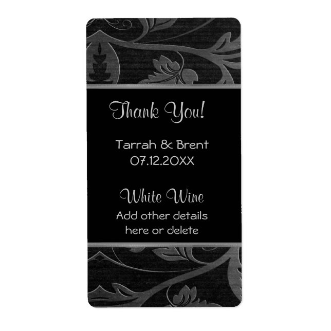 Black and Silver Damask - Wine Label  Medium (Front)