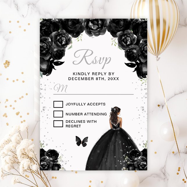 Black and Silver Dark Skin Princess RSVP Card (Creator Uploaded)