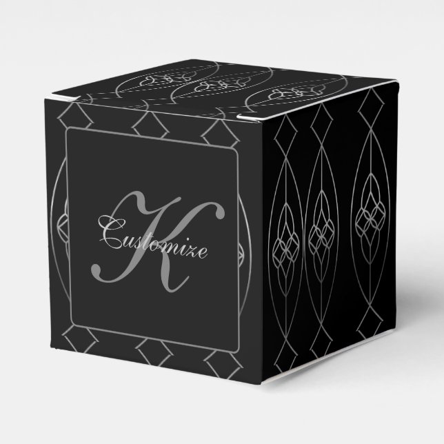 Black And Silver Deco Cube   Favour Box (Front Side)