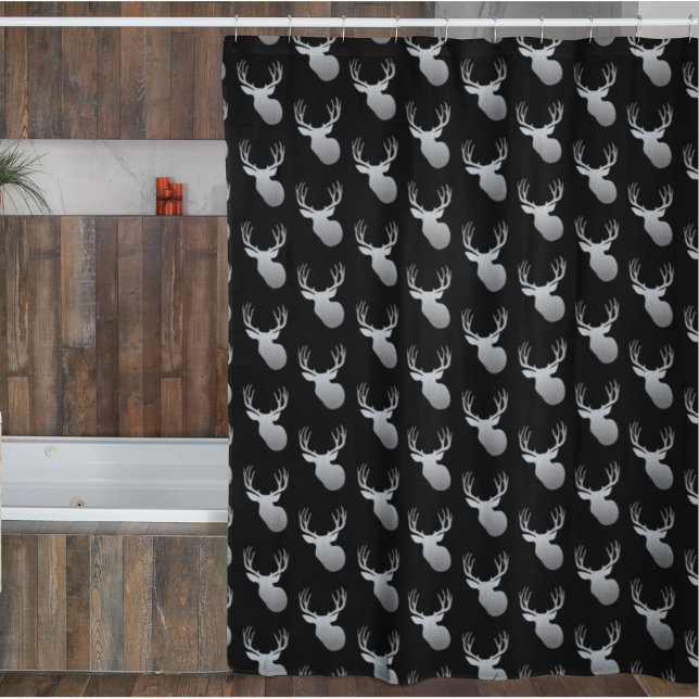 Black and Silver Deer Head Shower Curtain for Men (Creator Uploaded)