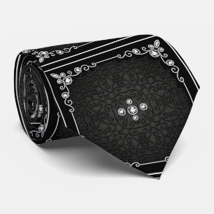 Black and Silver Design with Diamond Look Necktie
