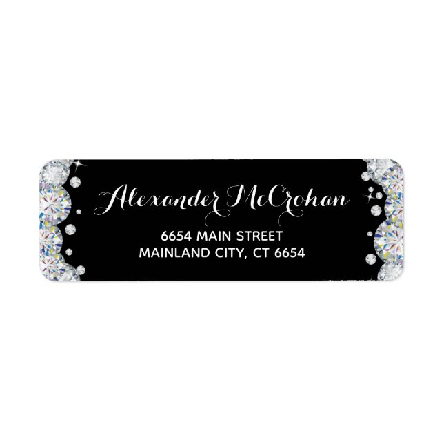Black and Silver Diamond Glitter Return Address Label (Front)