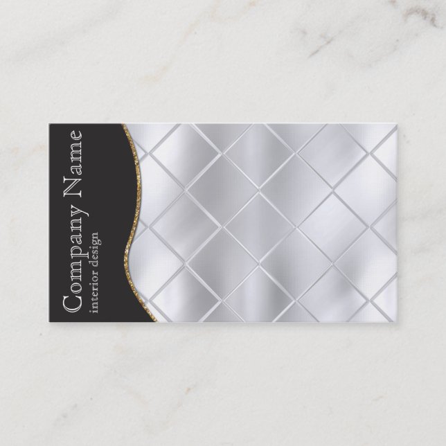 Black and Silver Diamond Pattern Business Card (Front)