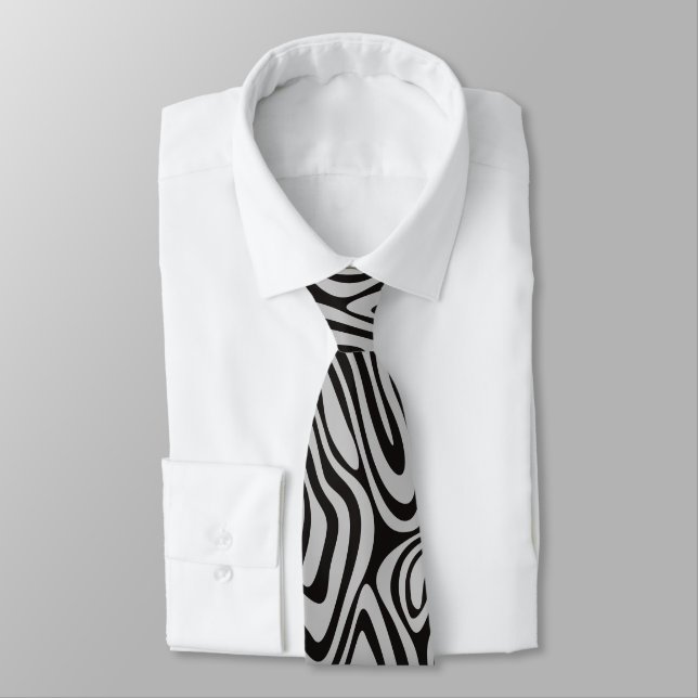 Black and Silver Dizzy Abstract Tie (Tied)