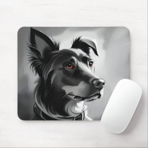 Black and Silver Dog Portrait Painting Mouse Pad