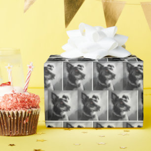 Black and Silver Dog Sketch Painting Wrapping Paper