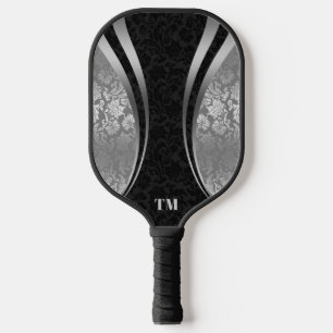 Black and Silver Dynamic Stripes Damasks Pickleball Paddle