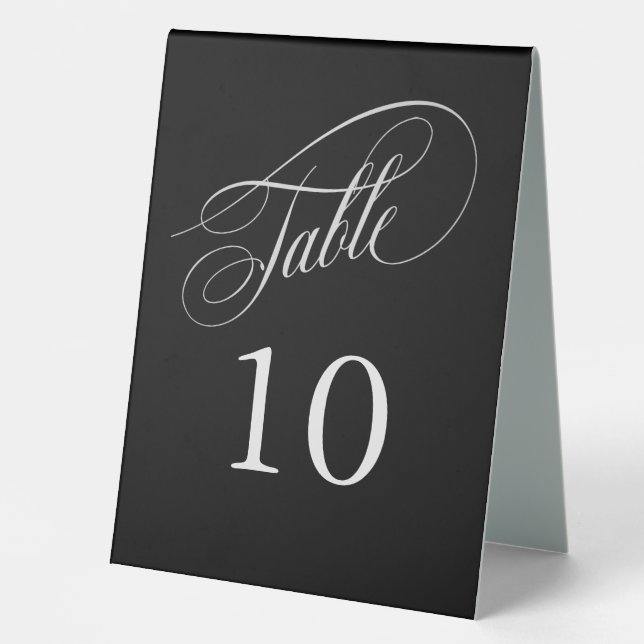 Black and Silver Elegant Calligraphy Table Numbers (Front)