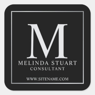 Black and Silver Elegant Monogram Business Square Sticker
