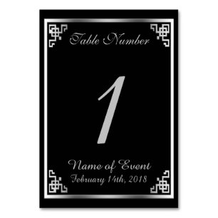 Black and Silver Elegant Table Number Card
