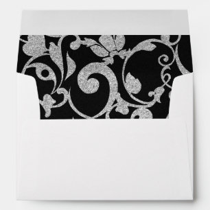 Black and Silver Faux Glitter Wedding Envelope