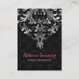 Black And Silver Floral Lace Business Card