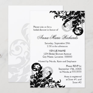 Black and Silver Flourish Bridal Shower Invitation