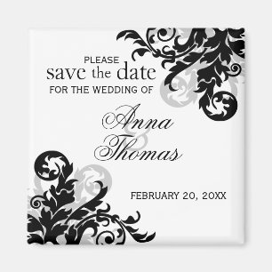 Black and Silver Flourish Save The Date Magnet