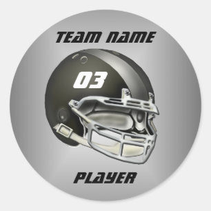 Black and Silver Football Helmet Classic Round Sticker
