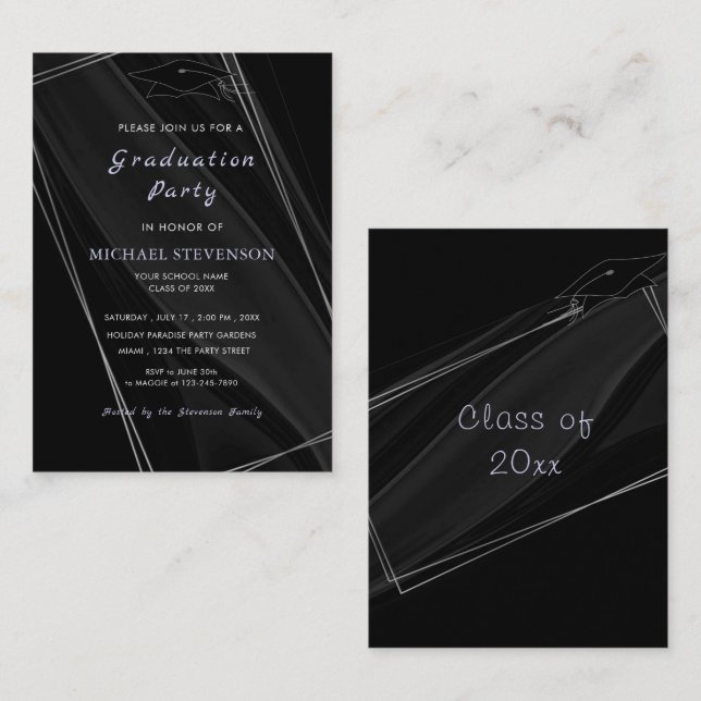 Black and Silver Framed Graduation Invitation (Front/Back)