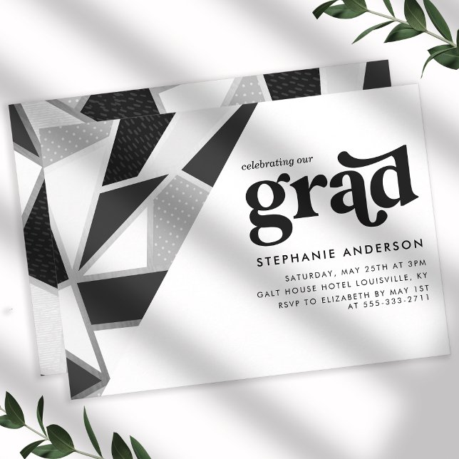 Black And Silver Geometric Graduation Party Invitation (Creator Uploaded)