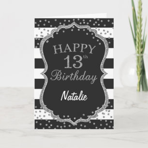Black and Silver Glitter 13th Birthday Card