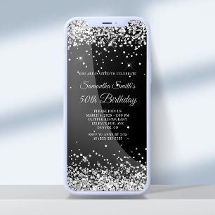 Black and Silver Glitter 50th Birthday Invitation
