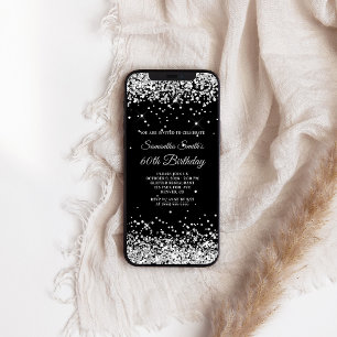 Black and Silver Glitter 60th Birthday Invitation