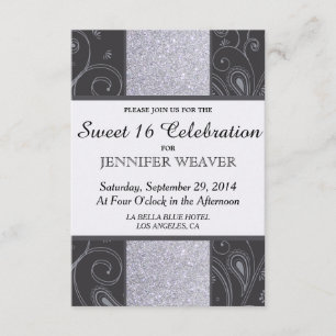 Black and Silver Glitter and Swirls Design Invitation