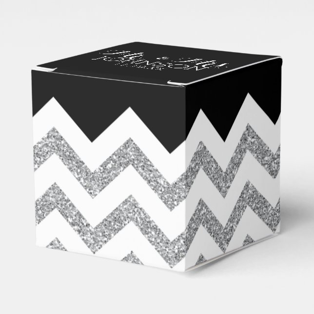 Black and Silver Glitter chevrons Wedding Mr & Mrs Favour Box (Front Side)
