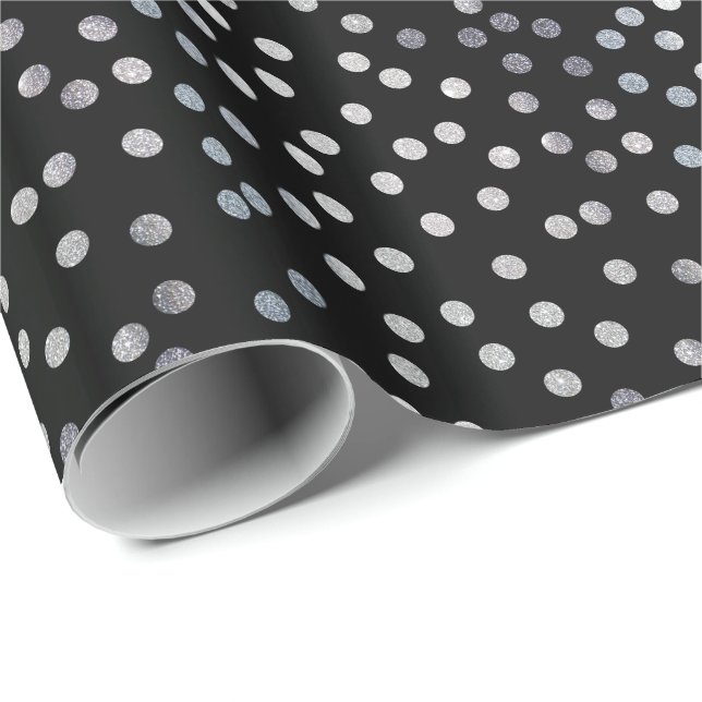 Black and Silver Glitter City Dots Wrapping Paper (Roll Corner)