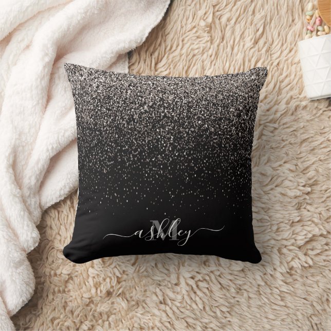Black and Silver Glitter Cushion (Blanket)